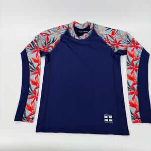 Atarga Boutique size Med long sleeve navy and floral print Swim shirt rash guard